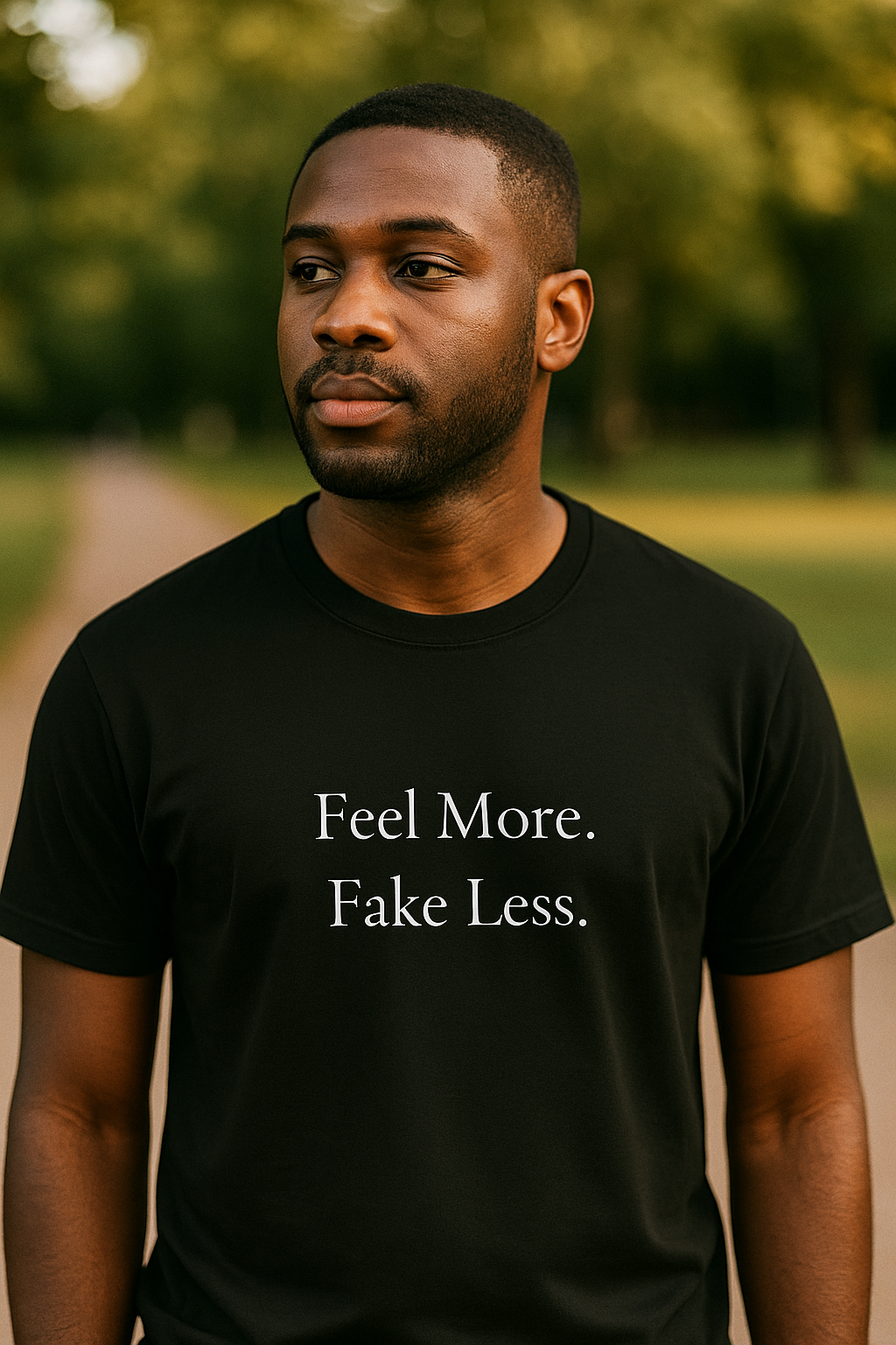 Feel More. Fake Less. – Indie Minimal Tee (Black)