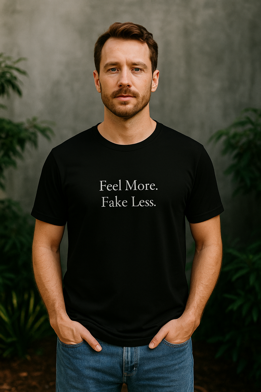 Feel More. Fake Less. – Indie Minimal Tee (Black)