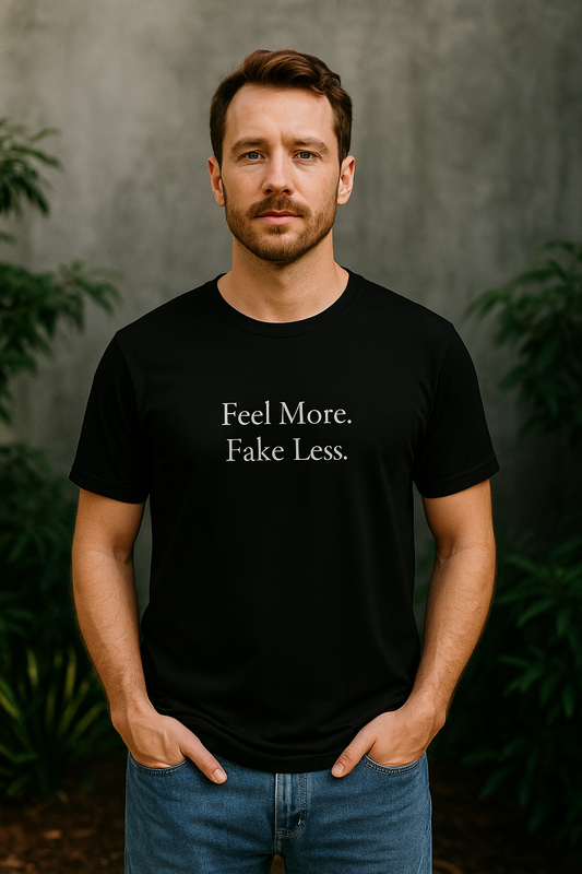 Feel More. Fake Less. – Indie Minimal Tee (Black)